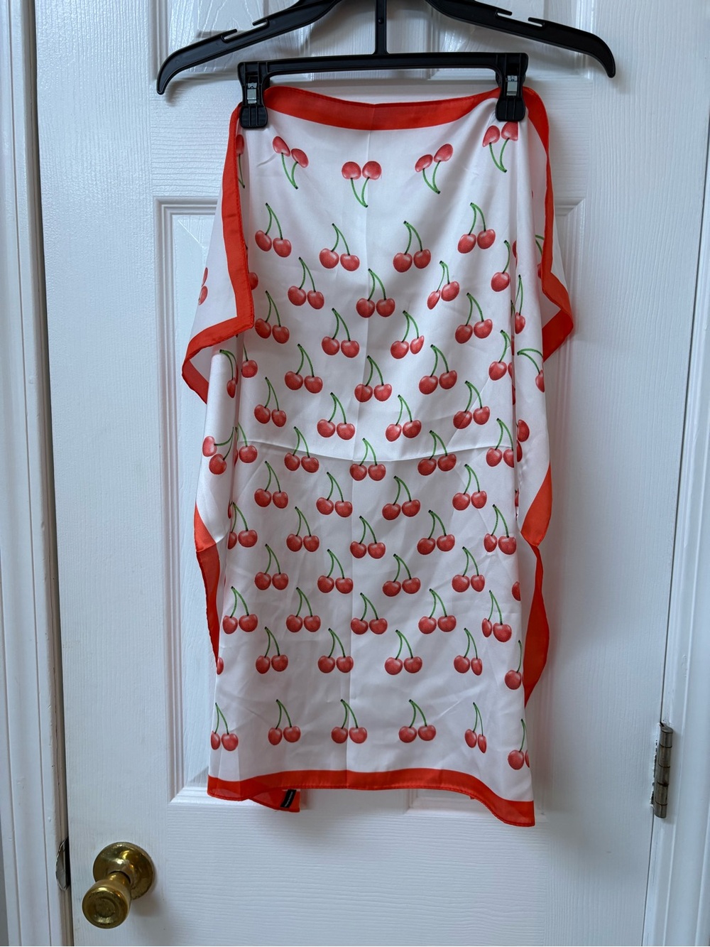 Cherry Print Scarf with Red Border